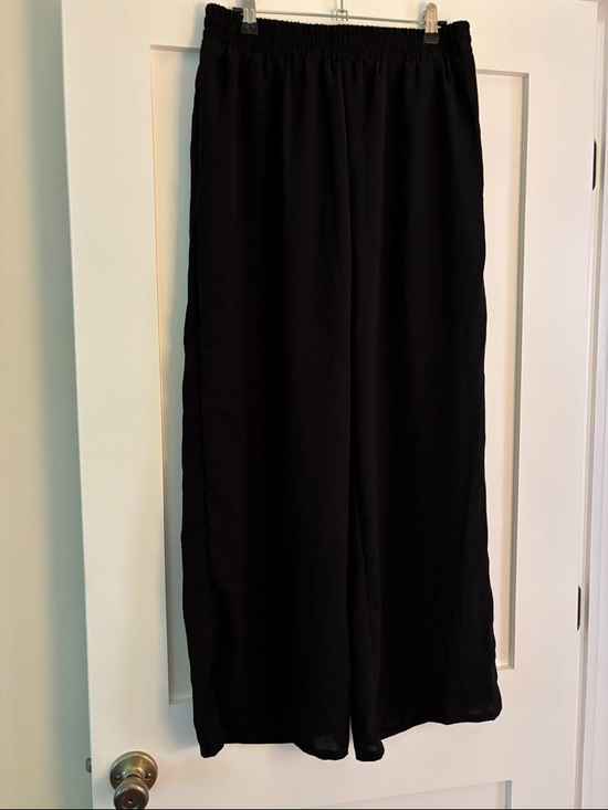 Emery Rose Pants - Black Wide-Leg Elastic-Waist Pants